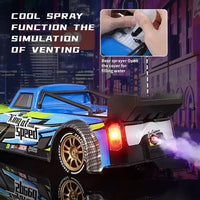 HKM-843283 Remote Control Spray Drift Car with Lights - 1/16 Scale Electric Racing Vehicle for Kids 5+