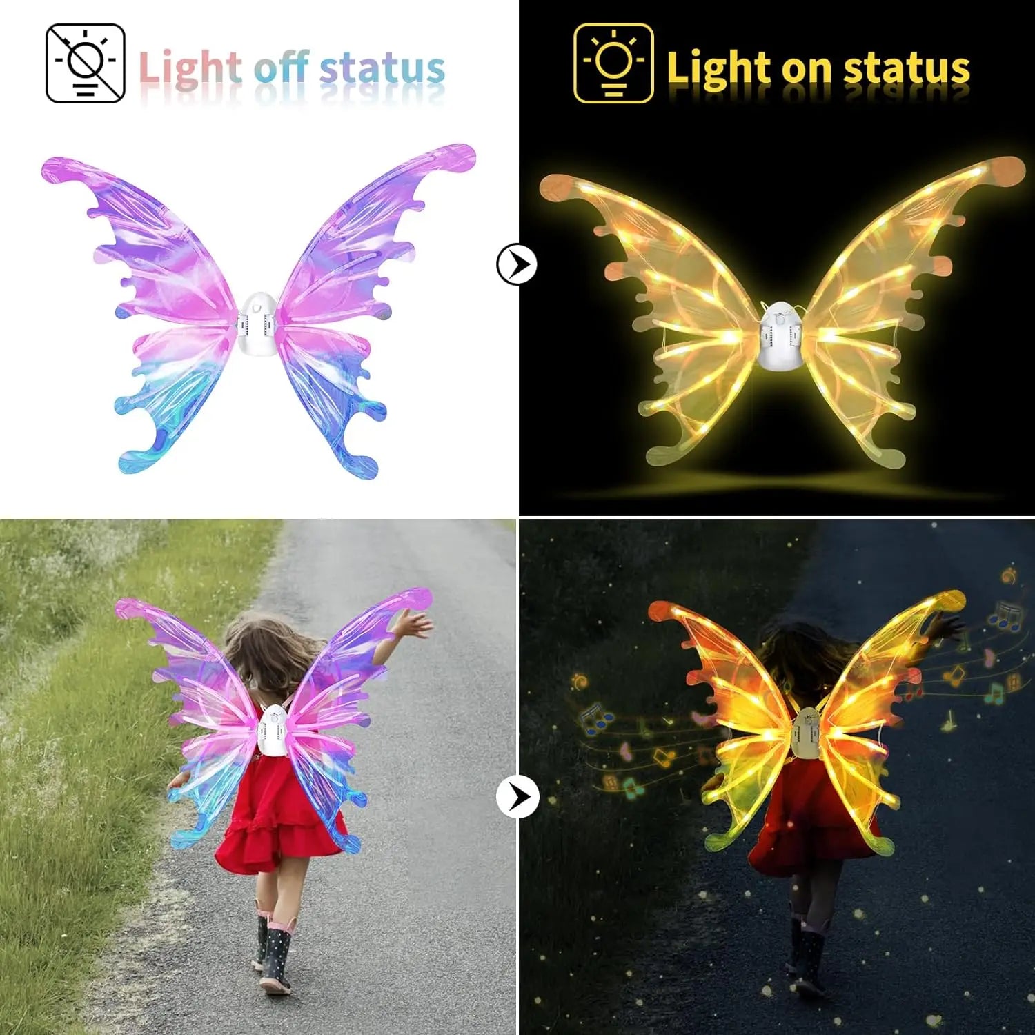 HKM-843539 Glowing Butterfly Wings for Kids - Electric Light Up Fairy Wings, Ages 2-13