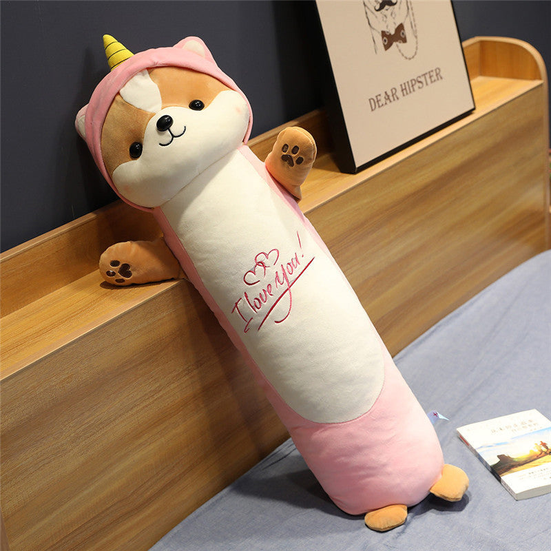 KTX-843539 Squirrel-Shaped Long Plush Pillow with Removable and Washable Cover, Soft Down Cotton Filling