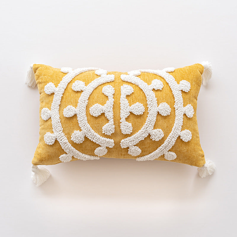 HKM-843667 Handmade Velvet Embroidery Pillow Cover with Tassels – Nordic Style, Available in Multiple Sizes