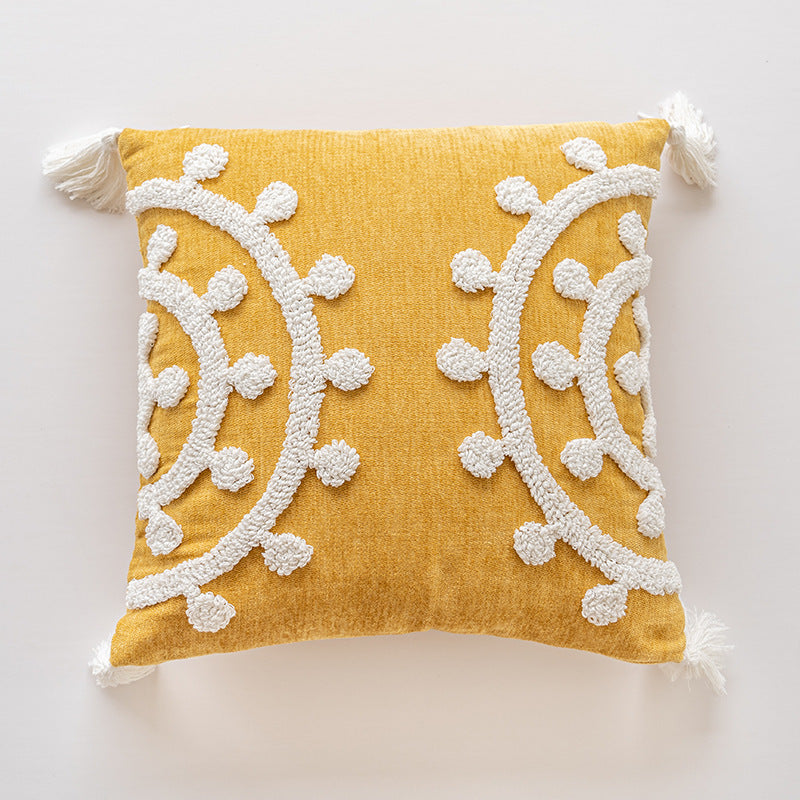 HKM-843667 Handmade Velvet Embroidery Pillow Cover with Tassels – Nordic Style, Available in Multiple Sizes