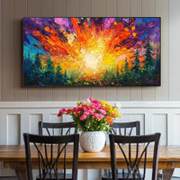 HKM-843795 Hand-Painted Oil Painting of Sun Rising in Deep Forest on Canvas - Modern Landscape Art for Home Decoration