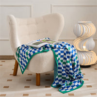 HKM-843859 Class A Cotton Chenille Checkerboard Blanket - All-Season, 130 x 160CM, Red/Orange/Blue