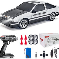 HKM-843859 High-Speed 2.4G 1/16 Scale Four Wheel Drive Remote Control Drift Car with LED Lights and Replaceable Tires