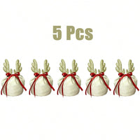 HKM-843987 Velvet Christmas Drawstring Gift Pouches – Set of 5 Holiday Treat Bags for Jewelry and Party Supplies
