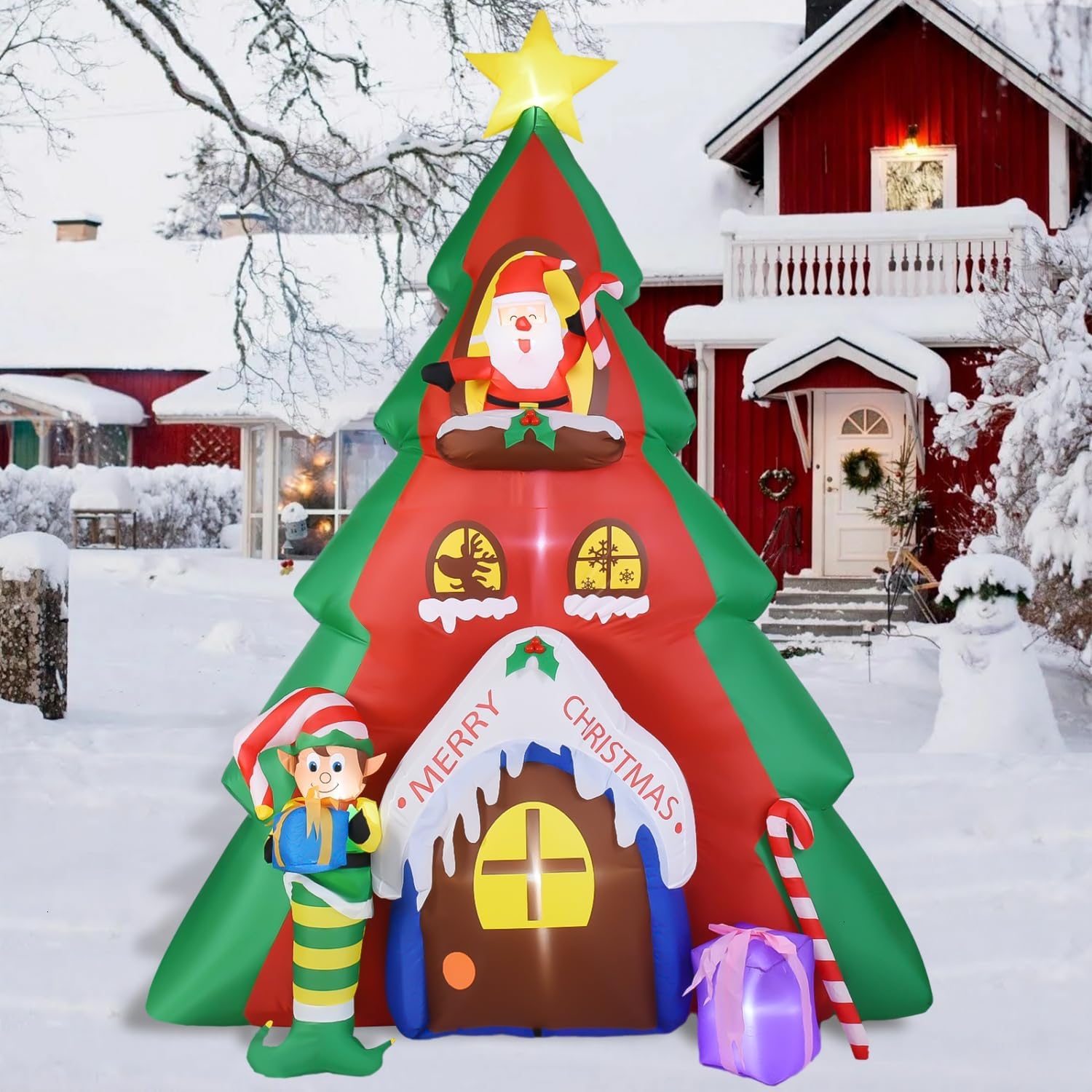 HKM-844051 10FT Inflatable Christmas Tree with Santa Claus for Indoor & Outdoor Holiday Decoration