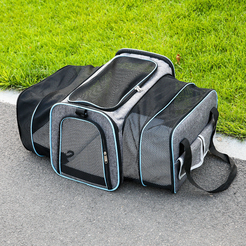 HKM-844051 Foldable Extended Cat Carrier Bag - Portable, Breathable, Medium Soft Polyester