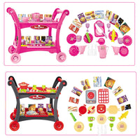 HKM-844115 Kids Pretend Play Dining Cart Toy Set with Tableware and Food Trolley for Ages 3+