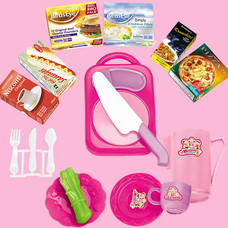 KTX-844115 Kids Pretend Play Dining Cart Toy Set with Tableware and Food Trolley for Ages 3+