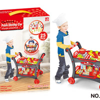 HKM-844115 Kids Pretend Play Dining Cart Toy Set with Tableware and Food Trolley for Ages 3+