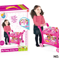 HKM-844115 Kids Pretend Play Dining Cart Toy Set with Tableware and Food Trolley for Ages 3+