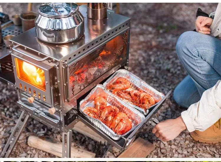 KTX-844371 Compact Stainless Steel Multi-Function Camping Oven for Wood and Pellet Cooking
