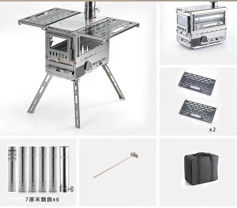 KTX-844371 Compact Stainless Steel Multi-Function Camping Oven for Wood and Pellet Cooking