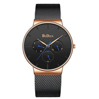 HKM-844371 Men's Ultra-Thin Business Watch with Mesh Strap and Calendar Display