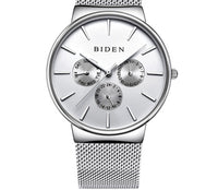 HKM-844371 Men's Ultra-Thin Business Watch with Mesh Strap and Calendar Display