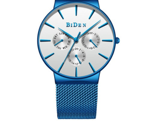 HKM-844371 Men's Ultra-Thin Business Watch with Mesh Strap and Calendar Display