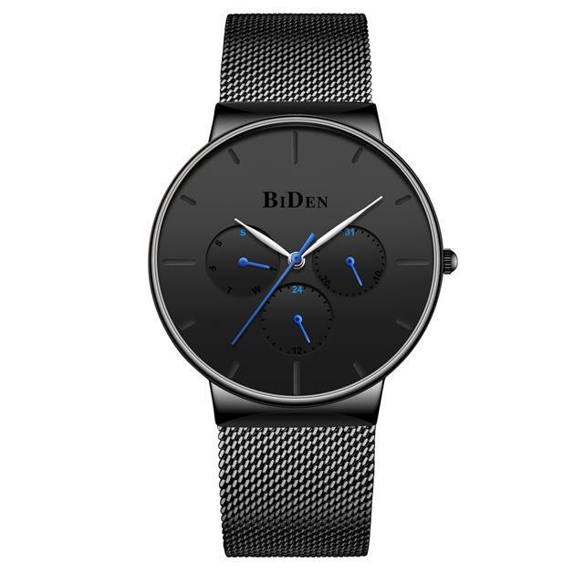 HKM-844371 Men's Ultra-Thin Business Watch with Mesh Strap and Calendar Display