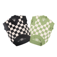 HKM-844435 Checkerboard Pattern Knitted Dog Sweater Vest for Autumn and Winter