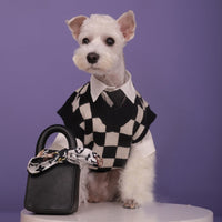 HKM-844435 Checkerboard Pattern Knitted Dog Sweater Vest for Autumn and Winter