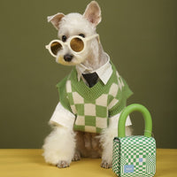 HKM-844435 Checkerboard Pattern Knitted Dog Sweater Vest for Autumn and Winter