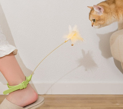 HKM-844563 Collar Feather Funny Cat Stick With Bell Tied Neck Selfhealing Bite Resistant Kitten Toy