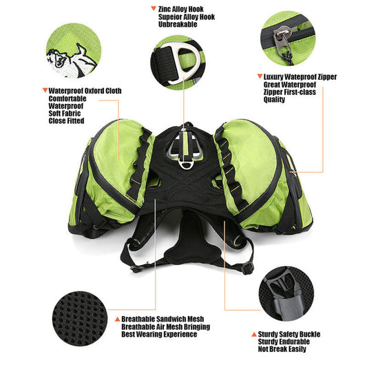 HKM-844627 Dog Backpack for Outdoor Training - Oxford Cloth Material, Available in Green and Red, Sizes S, M, L