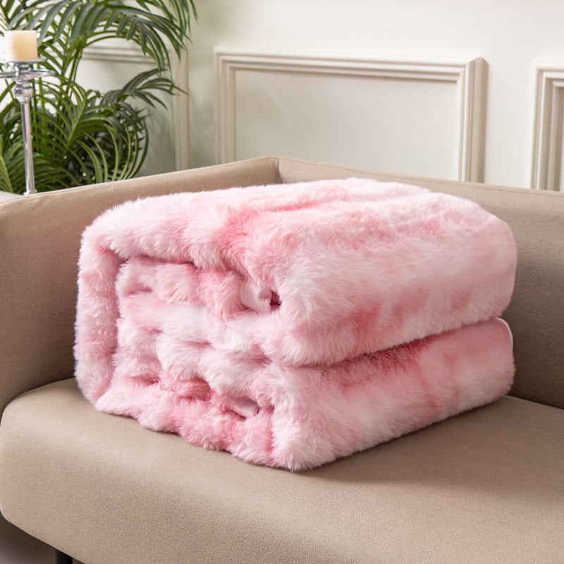 KTX-844691 Thick Double-Sided Imitation Rabbit Fur Blanket in Solid Colors - Available in Multiple Sizes