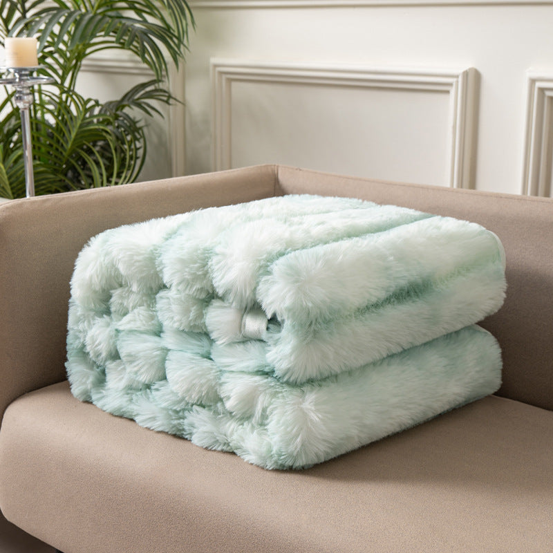 KTX-844691 Thick Double-Sided Imitation Rabbit Fur Blanket in Solid Colors - Available in Multiple Sizes