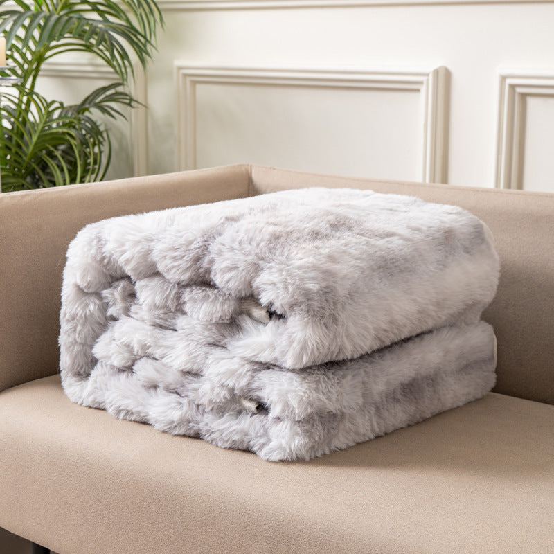 KTX-844691 Thick Double-Sided Imitation Rabbit Fur Blanket in Solid Colors - Available in Multiple Sizes