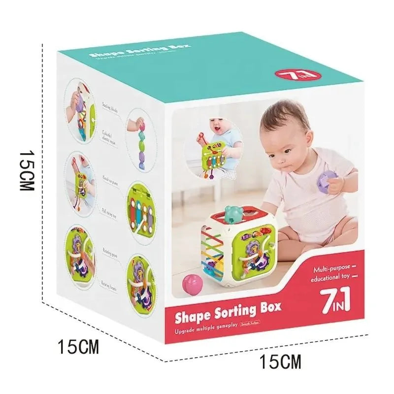 HKM-844819 7-in-1 Educational Sensory Activity Cube for Toddlers - Shape Sorter Toy for Ages 0-4 Years