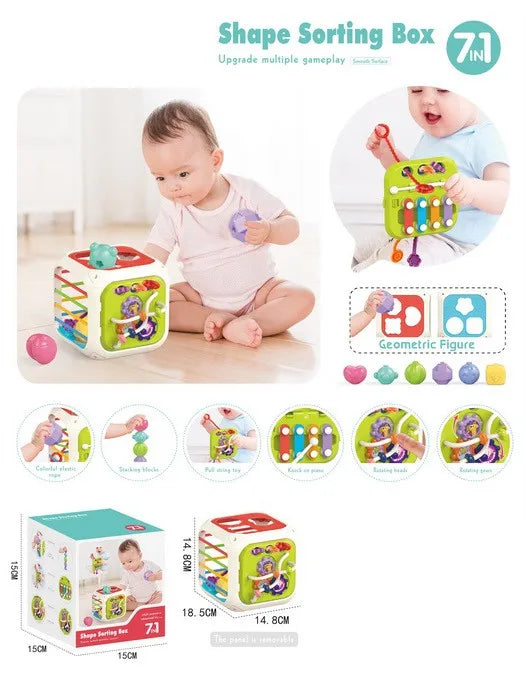 HKM-844819 7-in-1 Educational Sensory Activity Cube for Toddlers - Shape Sorter Toy for Ages 0-4 Years