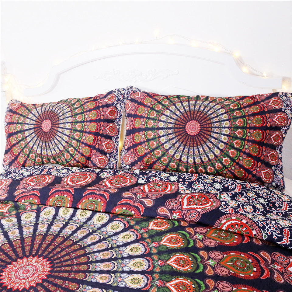HKM-845011 Red and White Floral Boho Quilt Bedding Set - Twin, Full, Queen, King Sizes