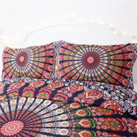HKM-845011 Red and White Floral Boho Quilt Bedding Set - Twin, Full, Queen, King Sizes