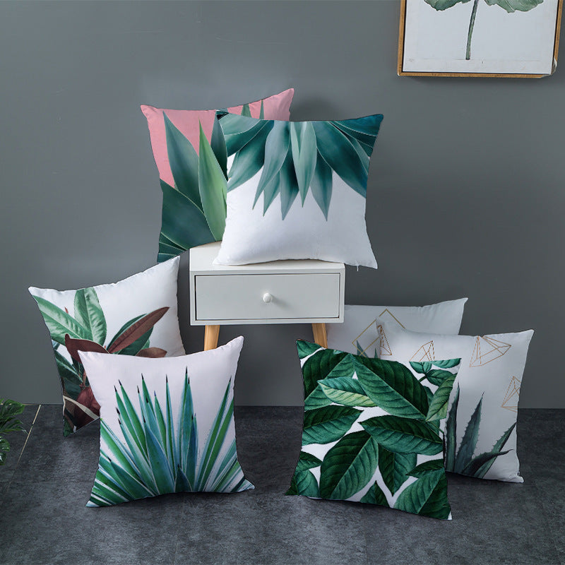HKM-845075 Nordic Plant Design Peach Skin Sofa Pillowcase - 45x45cm, Floral Pattern