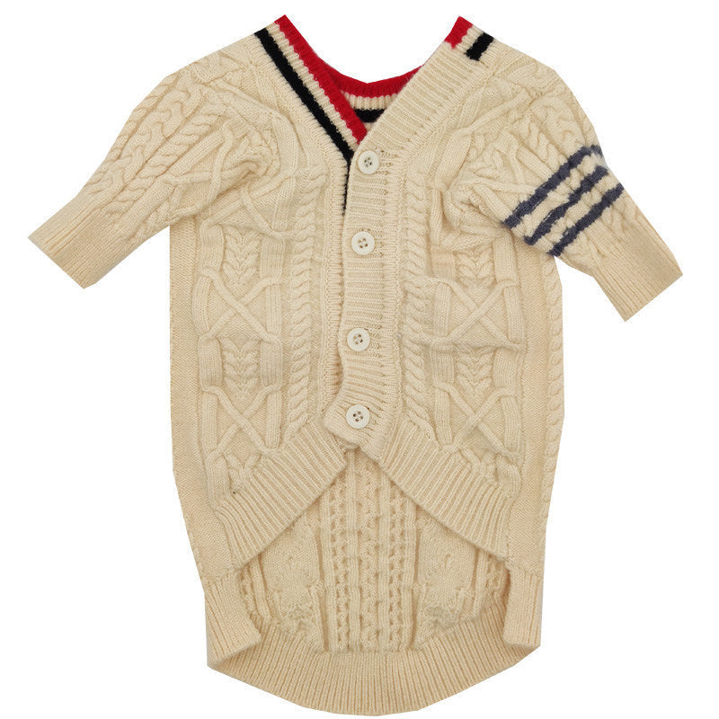 HKM-845267 Trendy Cardigan Sweater for Dogs in Dark Gray and Apricot - Wool Material, Casual Style