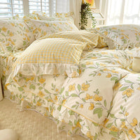 HKM-845331 Cotton Bedding Four-Piece Set with Quilt Cover, Bed Sheet, and Pillowcases in Korean Style