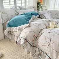 HKM-845331 Cotton Bedding Four-Piece Set with Quilt Cover, Bed Sheet, and Pillowcases in Korean Style