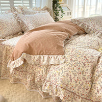 HKM-845331 Cotton Bedding Four-Piece Set with Quilt Cover, Bed Sheet, and Pillowcases in Korean Style