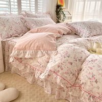 HKM-845331 Cotton Bedding Four-Piece Set with Quilt Cover, Bed Sheet, and Pillowcases in Korean Style