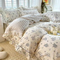 HKM-845331 Cotton Bedding Four-Piece Set with Quilt Cover, Bed Sheet, and Pillowcases in Korean Style