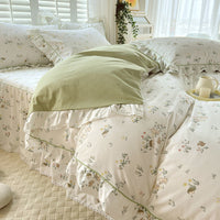 HKM-845331 Cotton Bedding Four-Piece Set with Quilt Cover, Bed Sheet, and Pillowcases in Korean Style
