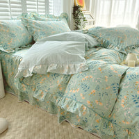HKM-845331 Cotton Bedding Four-Piece Set with Quilt Cover, Bed Sheet, and Pillowcases in Korean Style