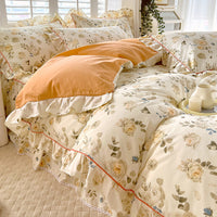 HKM-845331 Cotton Bedding Four-Piece Set with Quilt Cover, Bed Sheet, and Pillowcases in Korean Style