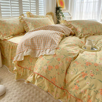 HKM-845331 Cotton Bedding Four-Piece Set with Quilt Cover, Bed Sheet, and Pillowcases in Korean Style