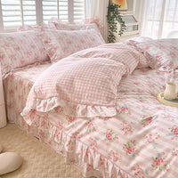 HKM-845331 Cotton Bedding Four-Piece Set with Quilt Cover, Bed Sheet, and Pillowcases in Korean Style