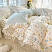 HKM-845331 Cotton Bedding Four-Piece Set with Quilt Cover, Bed Sheet, and Pillowcases in Korean Style