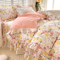 HKM-845331 Cotton Bedding Four-Piece Set with Quilt Cover, Bed Sheet, and Pillowcases in Korean Style