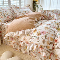 HKM-845331 Cotton Bedding Four-Piece Set with Quilt Cover, Bed Sheet, and Pillowcases in Korean Style