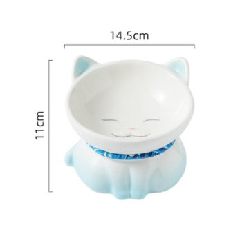 HKM-845523 Ceramic Cervical Vertebra Cat Food Bowl in Blue and Pink