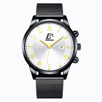 HKM-845523 Men's Fashion Mesh Belt Quartz Watch with Calendar Function, 40mm Round Dial, Stainless Steel Strap